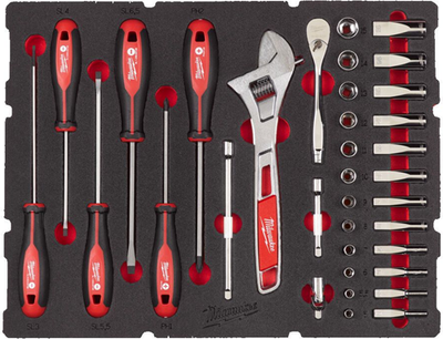Milwaukee accessoires 1 4 ratel, dop, schroevendraaier en moersleutel set packout foam inlay 35-delig - 4932480717