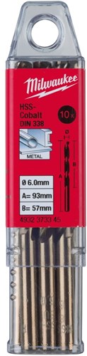 Milwaukee accessoires hss-g co metaalboor 6,5 x 101 mm (10 stuks) - 4932373346