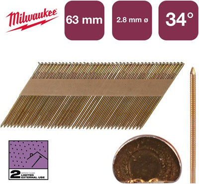Milwaukee accessoires nagels d-kop 34° 63x2,8mm rs g sc2 | 2.200 stuks - 4932492607