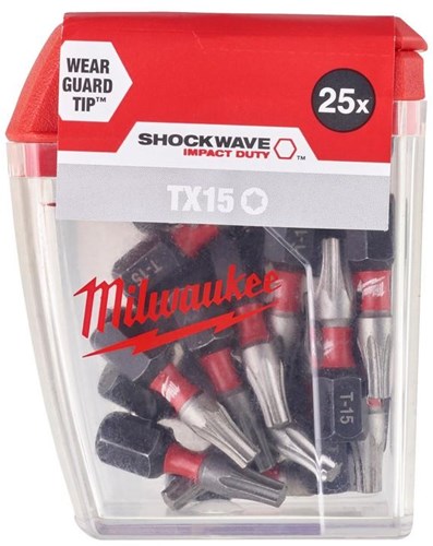 Milwaukee accessoires milwaukee shockwave impact duty™ schroefbits cd tic tac tx15 x 25 mm - 25 stuks - 4932430873