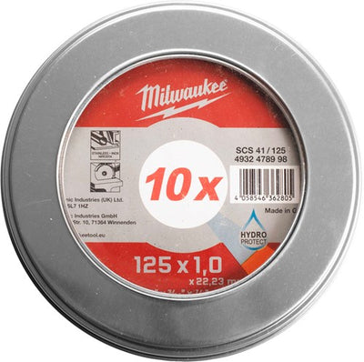 Milwaukee accessoires milwaukee cut.w pro+ scs 41 125 x 1.0 mm metalbox - 10 pcs doorslijpschijf metaal pro+ scs41 125 x 1 mm dun 10 stuks in metal box - 4932478998