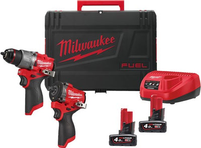 Milwaukee m12 fpp2x2-402x m12 fuel powerpack | m12 fpd2, m12 fciwf12g3, 2 x m12 b4, 1 x c12c lader, 1 x hd box - 4933498741