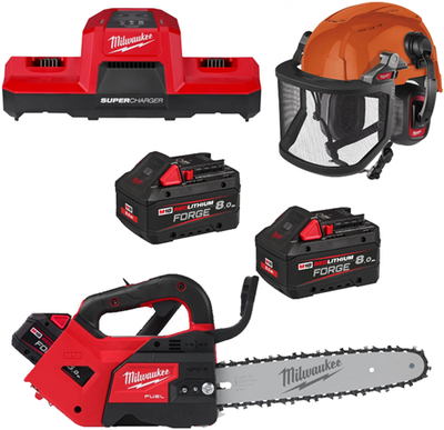 Milwaukee m18 fpp1opl2-802 accu kettingzaagset | 1x m18 fthchs30-0 accu kettingzaag + 1x bolt200 helm + 1x bolt gelaatscherm (2x 8.0ah accu) - 4933500230