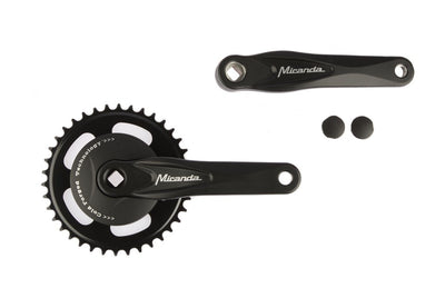Miranda crankstel Alfa 1 38T, cranklengte 170mm. zwart, aluminium, spieloos. met disc