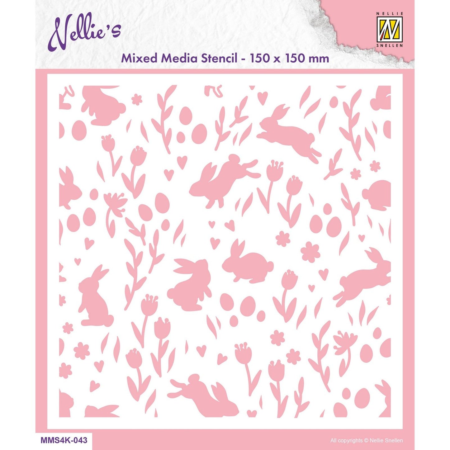Nellie's choice • stencil 15x15cm background rabbits tulips