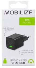 Enzo mobilize usb + usb-c snellader 30w zwart - 9550191