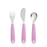 Munchkin kinderbestek - splash kleuter besteksetje - vork, mes en lepel - set van 3 - kinderbestekset - kleur paars- vanaf 18 maanden - afbeelding 1