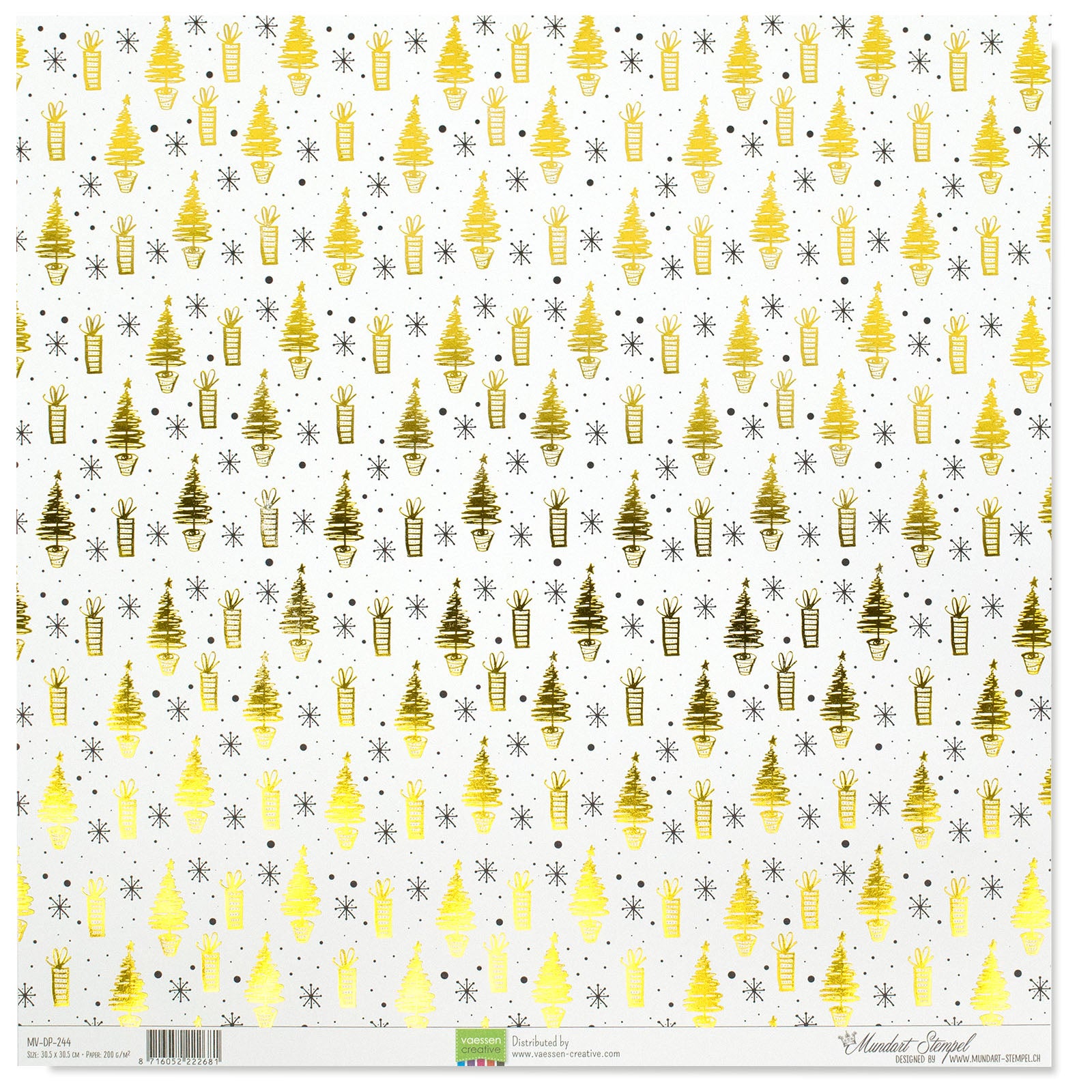Mundart stempel • papier dennenbomen 30,5x30,5cm goud-zwart