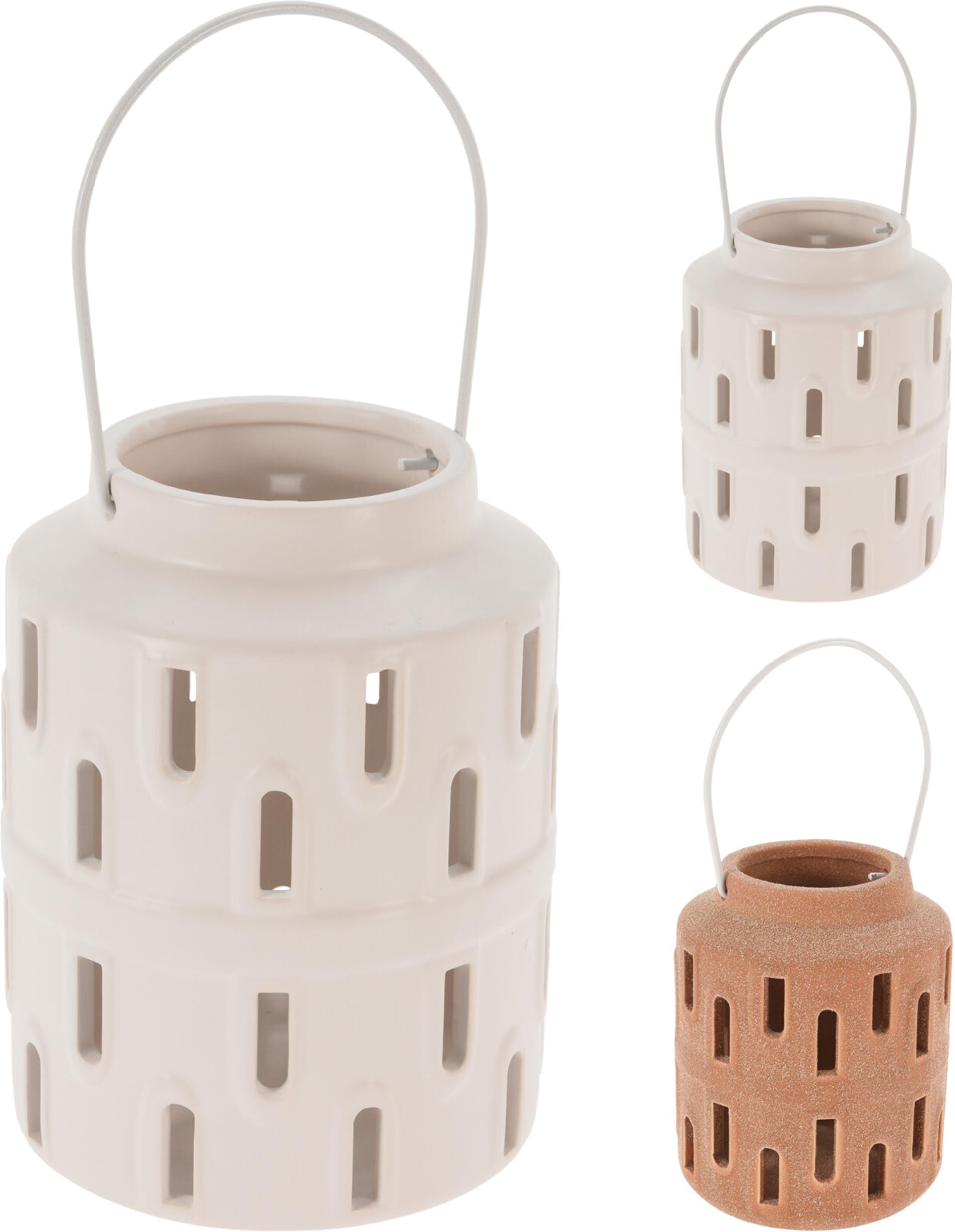 Cosydecor lantaarn dolomite met metalen handvat ø10xh13cm