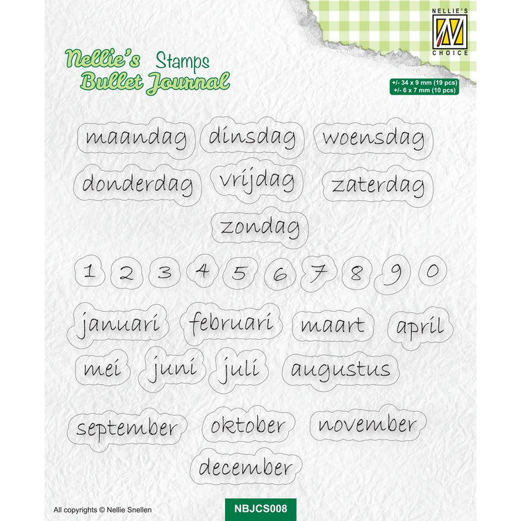 Nellie's choice • clear stempels suitable for nellie's bullet journal dutch calendar indications