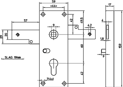 Nemef 1806 2 garageslot | pc60mm | slotkast staal verzinkt 59x159mm | stangen horizontaal | niet verend | m6 aansluiting | dag- en nachtfunctie | dr 1+2+3+4 - 9180602000