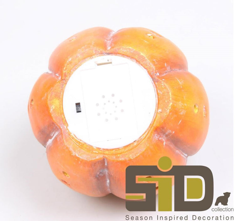 Season inspired decoration pompoen polystone met led verlichting h14cm