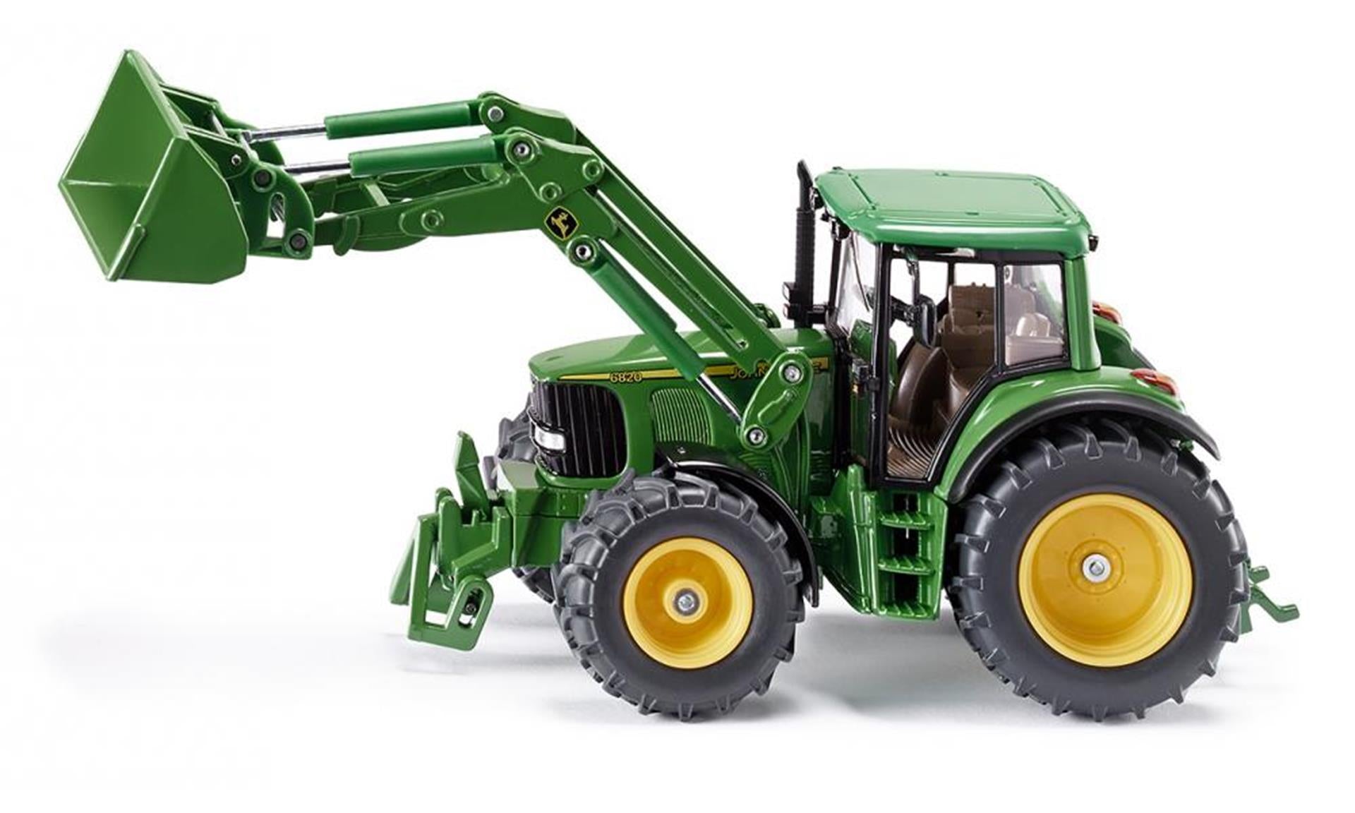 Siku 3652, john deere tractor met voorlader, 1:32, metaal kunststof, groen, beweegbare voorlader, verwijderbare bestuurderscabine