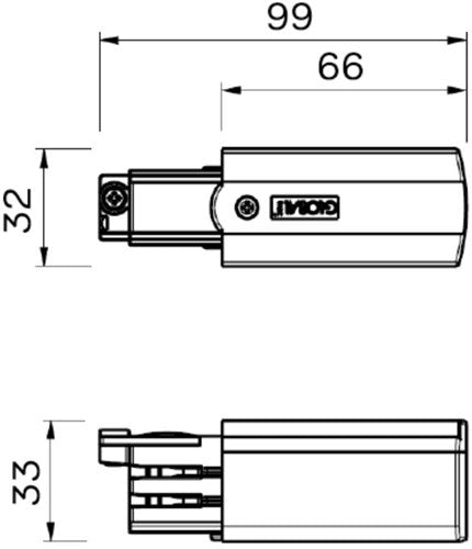 Nordic aansluitstuk tbv. rail zwart rechts 3-fa 5050021