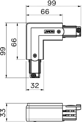 Nordic hoekstuk vast 90gr. tbv. rail wit rechts 5050039