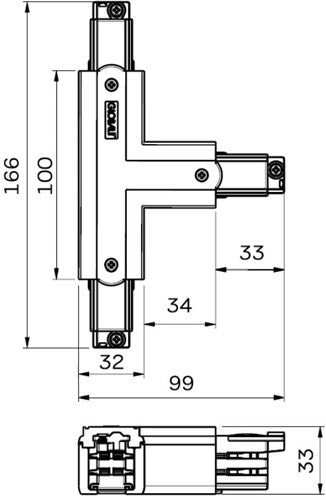 Nordic t-stuk vast 90gr. tbv. rail wit rechts 5050061