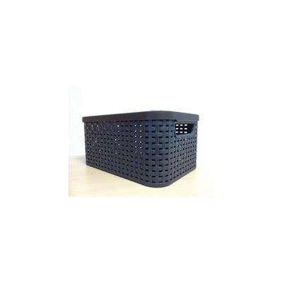 Curver style mand s met deksel rotanstyle antraciet (lxbxh 28x19x14cm)