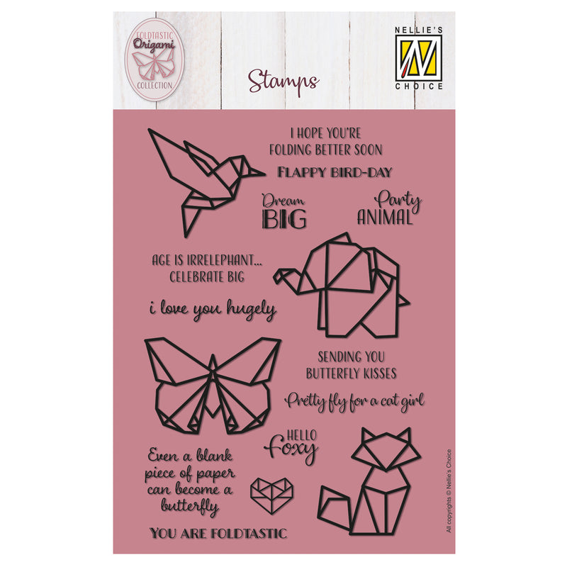 Nellie's choice • clear stamps origami tekst en dieren 14st.