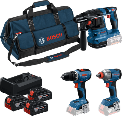 Bosch blauw accutoolkit 3 toolkit 18v gsr 18v-65 + gdx 18v-285 + gbh 18v-22 | 3x gba 18v 5.0ah + lader gal 12v-18v-80 - 0615a50093