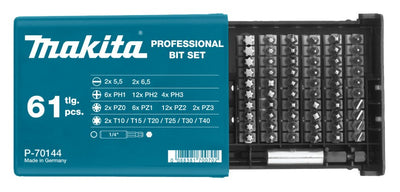 Makita accessoires schroefbitset 61-delig - met de meest gangbare bitjes - p-70144blk