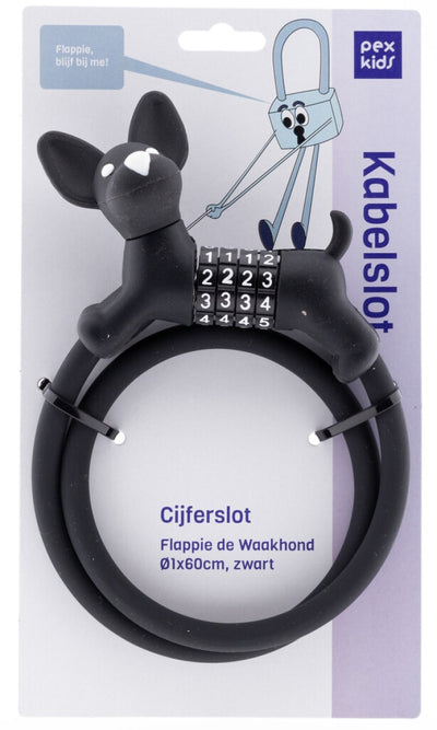 Pexkids cijfer kabelslot zwart flappie de waakhond silicone