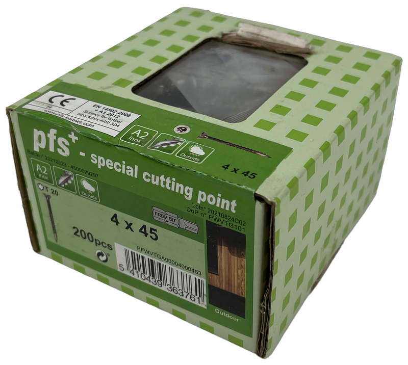 Pgb-europe pfs+ | rvs spaanplaatschroef pfs+ vzk-t ø 4,0x45 a2 tx20 - 200 stuks - pfwvtga00004000453