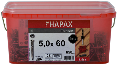 Pgb-europe - hapax hardhoutschroeven 5x60 a2 (set) emmer - hap020a00set060m