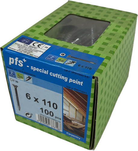 Pgb-europe pfs+ | spaanplaatschroef pfs+ vzk-t ø 6x110 zn | 100 st - pfwvtg001006001103
