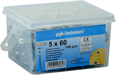Pgb-europe pgb-fasteners | spaanplaatschroefvzk ø 4x50 zn emmer 385 | 385 st gz60wp040050