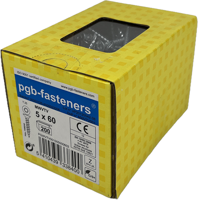 Pgb-europe pgb-fasteners universele spaanplaatschroef vk-t voldraad verzonken kop ø5,0x60 zn tx20 | 200 st | pgwvtv001005000602