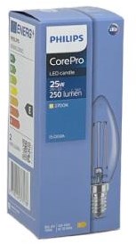 Philips led kaars e14 2-25w 2700k filament helder - led3713 - afbeelding 2