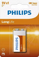 Philips longlife 9v batterij 6f22 blister 1 - 3111025