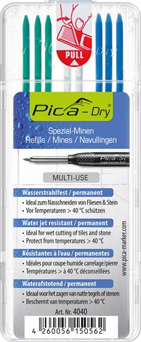 Pica vullingenset | 3x blauw, 2x wit, 3x groen | waterbestendig | dry 4040 | 8 stiften set | 1 stuk - 4040 - 4040a