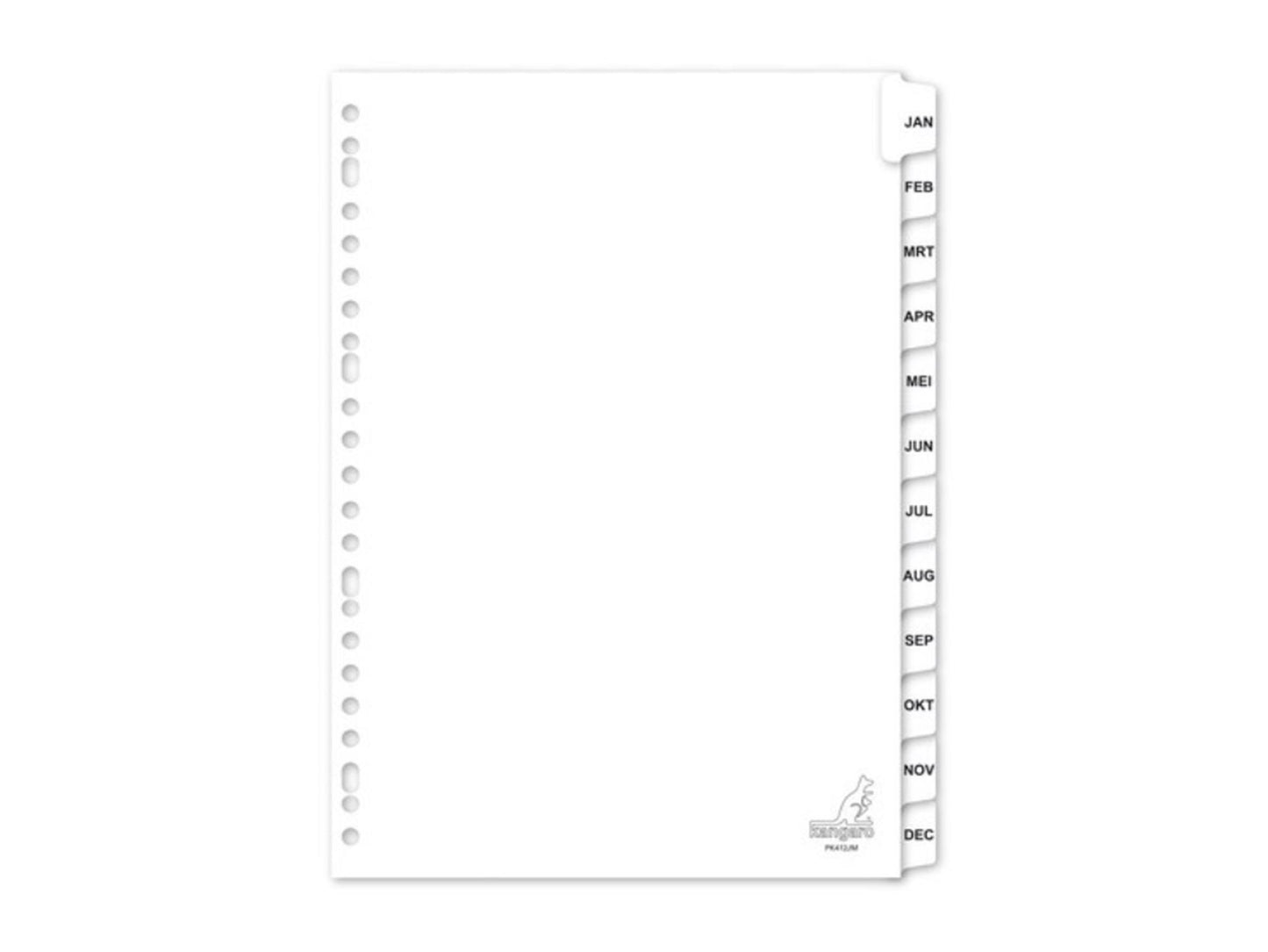 Kangaro tabblad a4 letters karton 190 grams wit 23-gaats 12-delig maanden