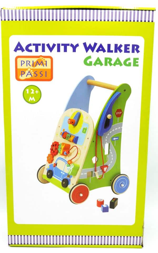 Jonotoys primi passi - houten loopwagen met activiteiten garage