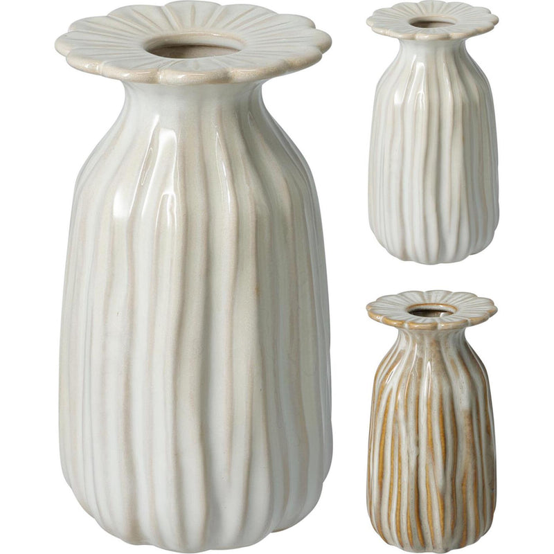 Home styling vaas crème 14cm ribbel
