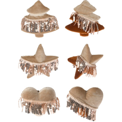 Ngk hanger kerst pailletten velvet bruin 9 cm 6 assorti | 24 stuks