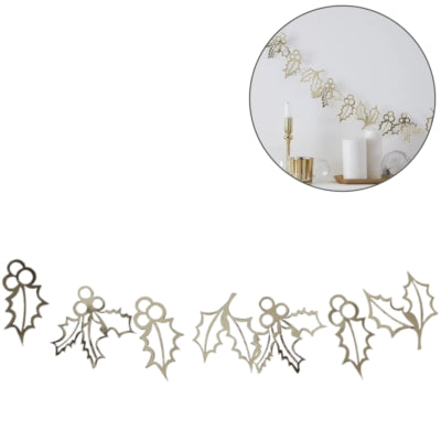 Ginger ray slinger kerst holly goudkleurig 2 m | 20 stuks