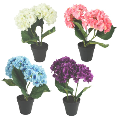 Kunstplant in pot hortensia 34 cm 4 assorti | 12 stuks