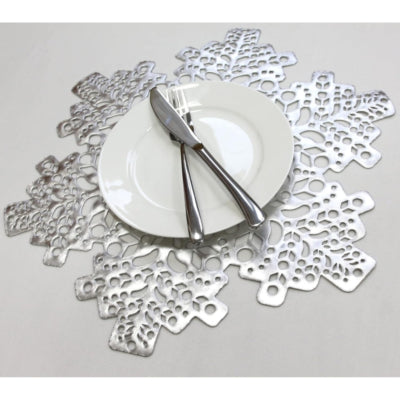 Placemat kerst sneeuwvlok zilverkleurig 41 cm | 12 stuks