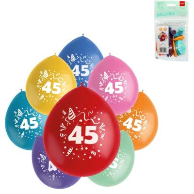 Folat ballonnen party pop cijfer 45 kleurmix 23 cm 8 stuks | 24 stuks