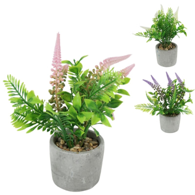 Kunstplant lavendel in cementen pot 22 cm 3 assorti | 12 stuks