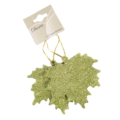 Hanger blad glitter olijfgroen 10,5 cm set van 2 | 48 stuks