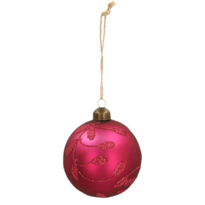 Ngk kerstbal berry leaf glas roze 8 cm | 24 stuks