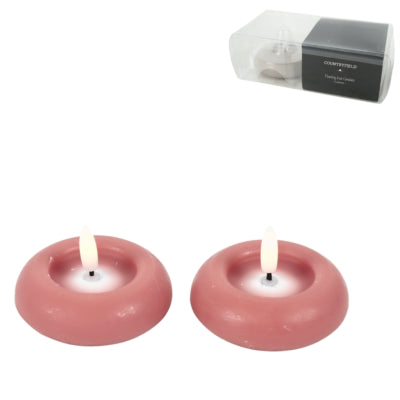 Countryfield led drijfkaars lyon vlameffect roze 7,5 cm set van 2 | 12 stuks