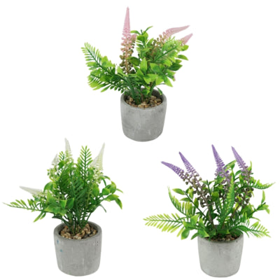 Kunstplant lavendel in cementen pot 22 cm 3 assorti | 12 stuks