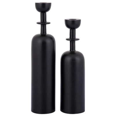 Ptmd kandelaar yanou met ring l aluminium zwart 32 cm | 4 stuks