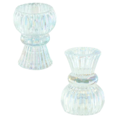 Housevitamin kaarsenhouder duo classic ribb iriserend glas 8 cm | 24 stuks