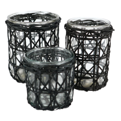 Gusta theelichthouder l rotan zwart 15,5 cm | 6 stuks