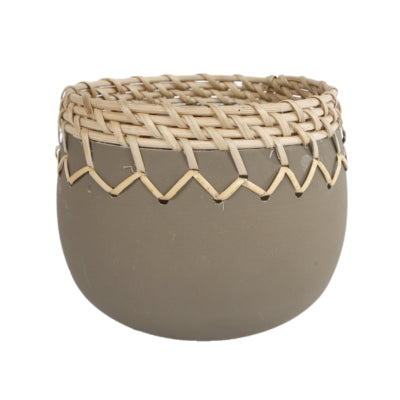 Theelichthouder bloempot amber metaal rotan taupe 13 cm | 8 stuks